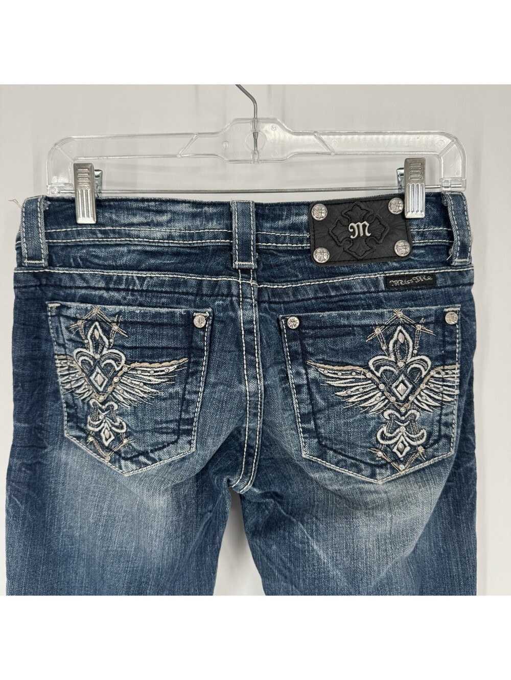 Miss me jeans 27 blue low rise straight leg denim y2k 90s embroidered embellish